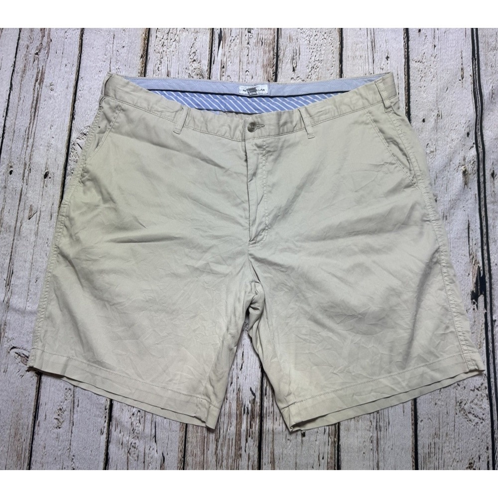 Peter Millar Men's Size 38 Beige Chino Shorts Flat Front Cotton Tencel 9" Inseam